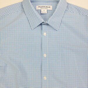 Mizzen Main Size Medium Trim Mens Blue White Aqua Check Spreat Collar L/S Shirt
